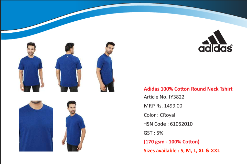 Adidas 100% Cotton Round Neck Tshirt