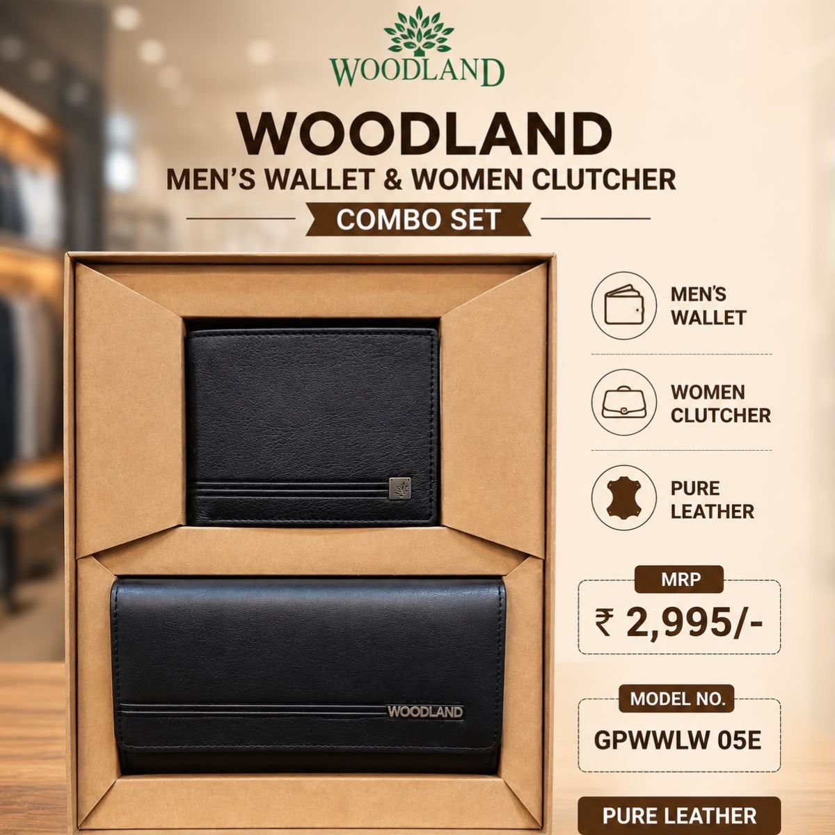Woodland Pure Leather Wallet & Clutcher Corporate Gift Set