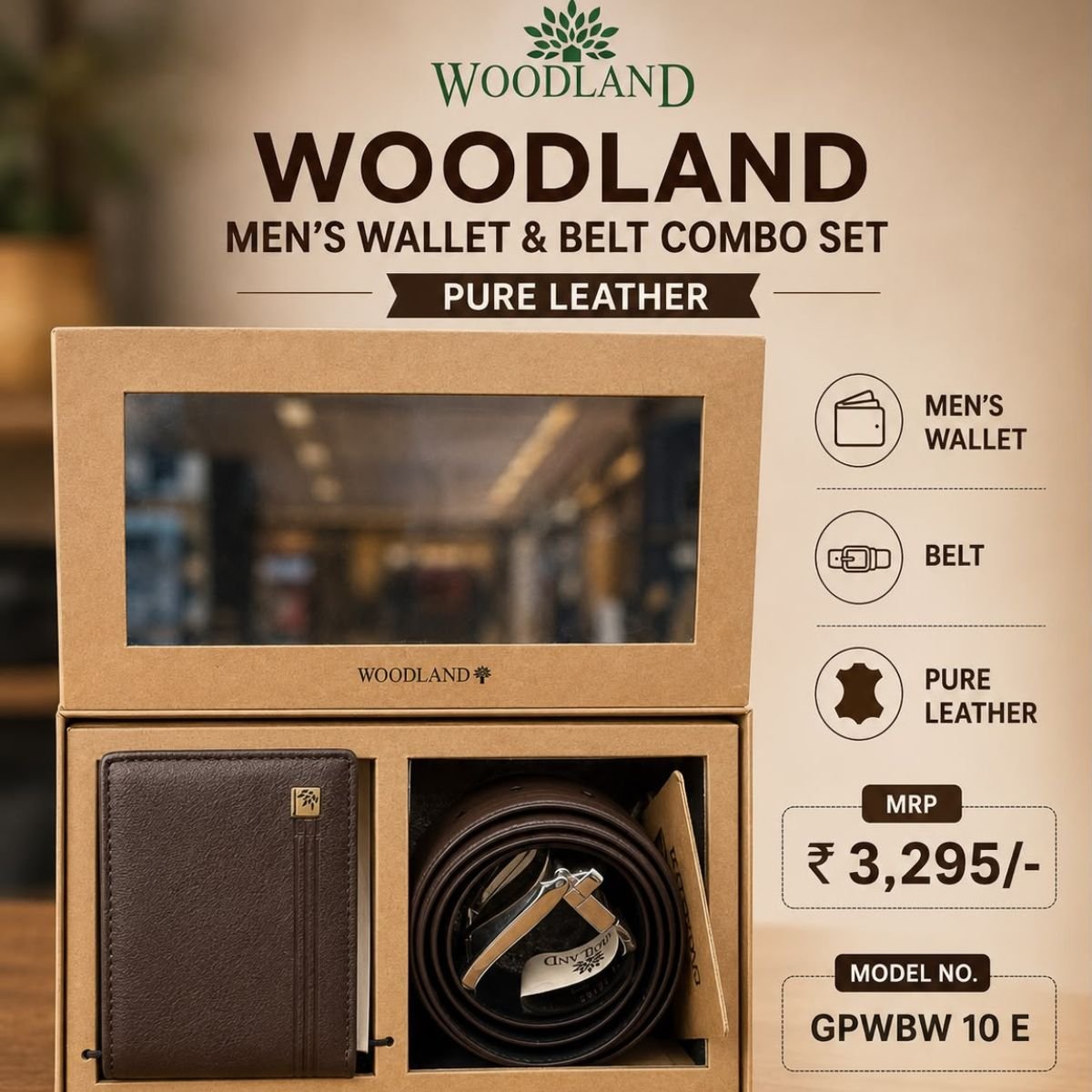 Woodland Leather Wallet & Belt Corporate Gift Set