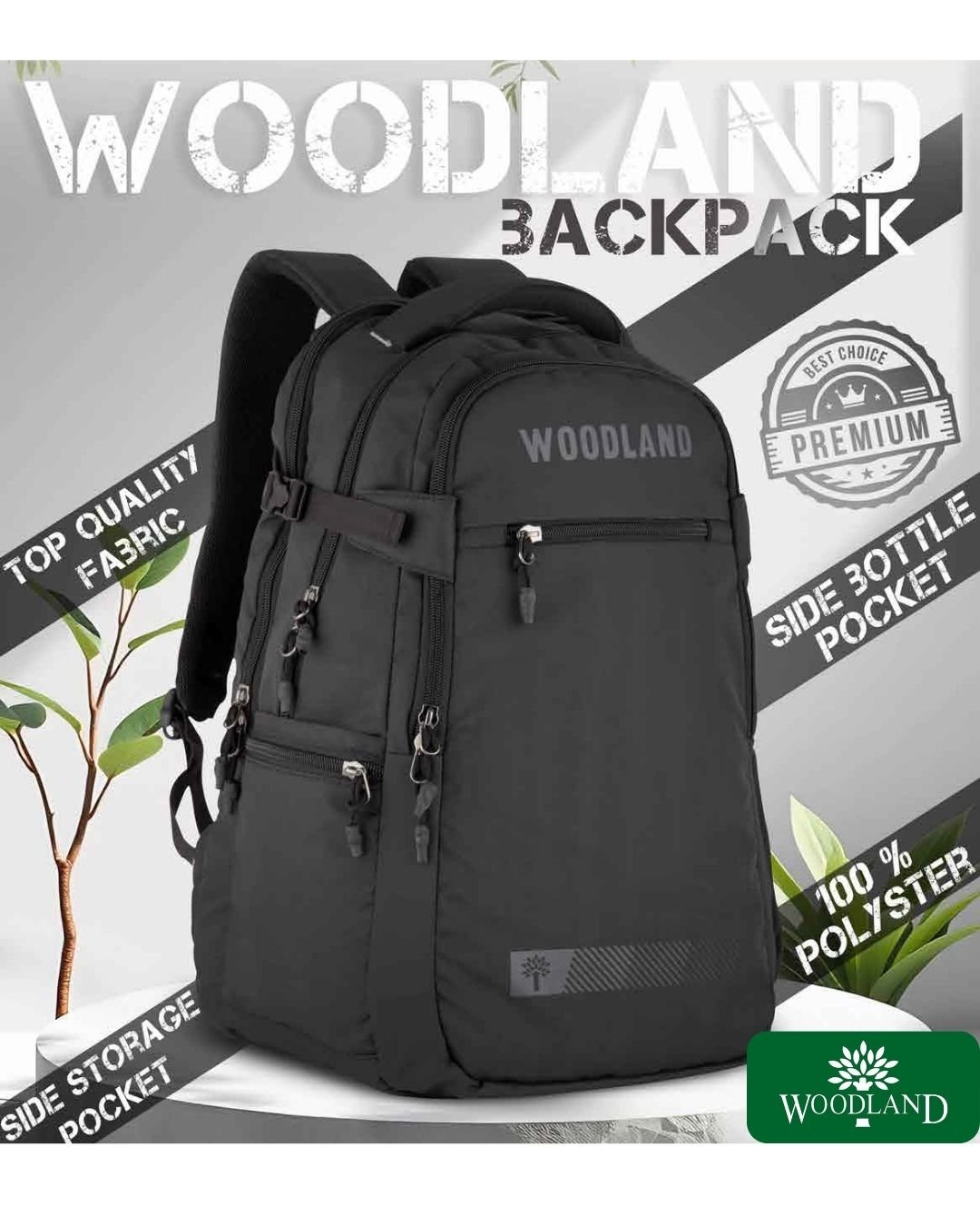 Woodland Everyday Water-Resistant Black Backpack