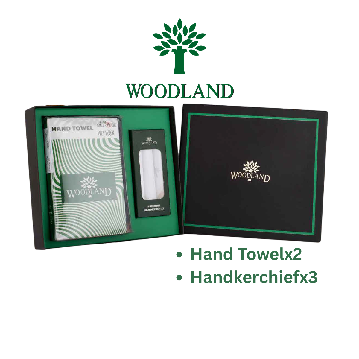 Woodland Luxury Combo Gift Set – 2 Hand Towels & 3 Handkerchiefs