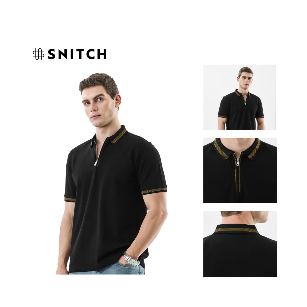 Snitch Premium Textured Cotton Zipper Polo
