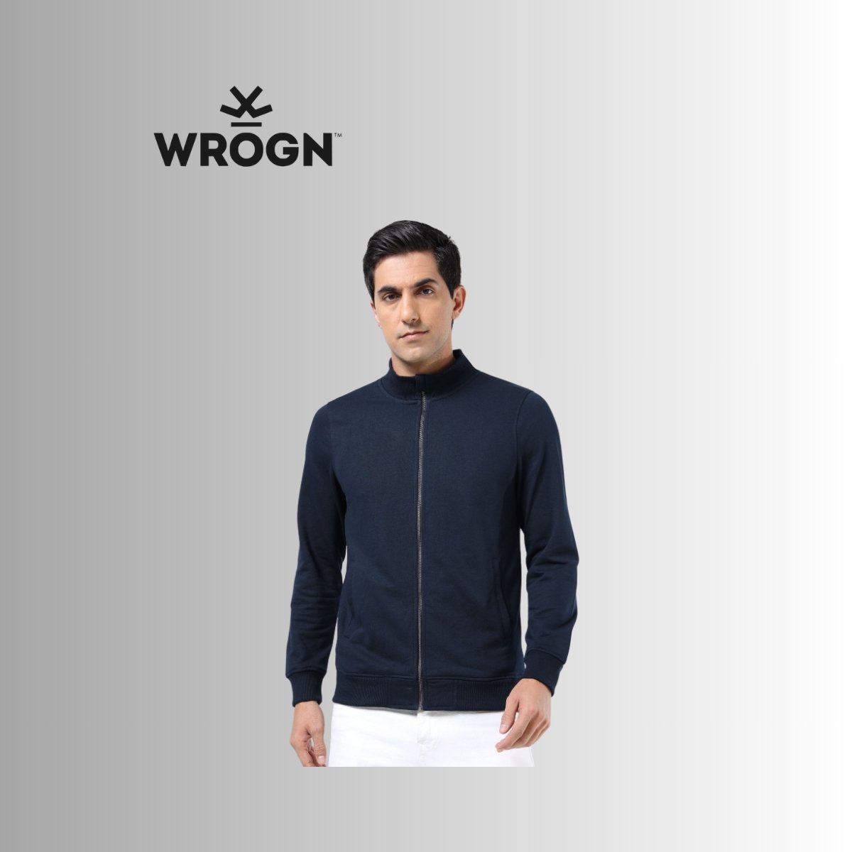 WROGN Men's High Neck Cotton Blend Zip Jacket