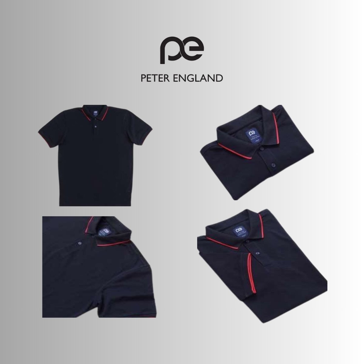Peter England Men's Tipped Collar Cotton Blend Polo T-Shirt