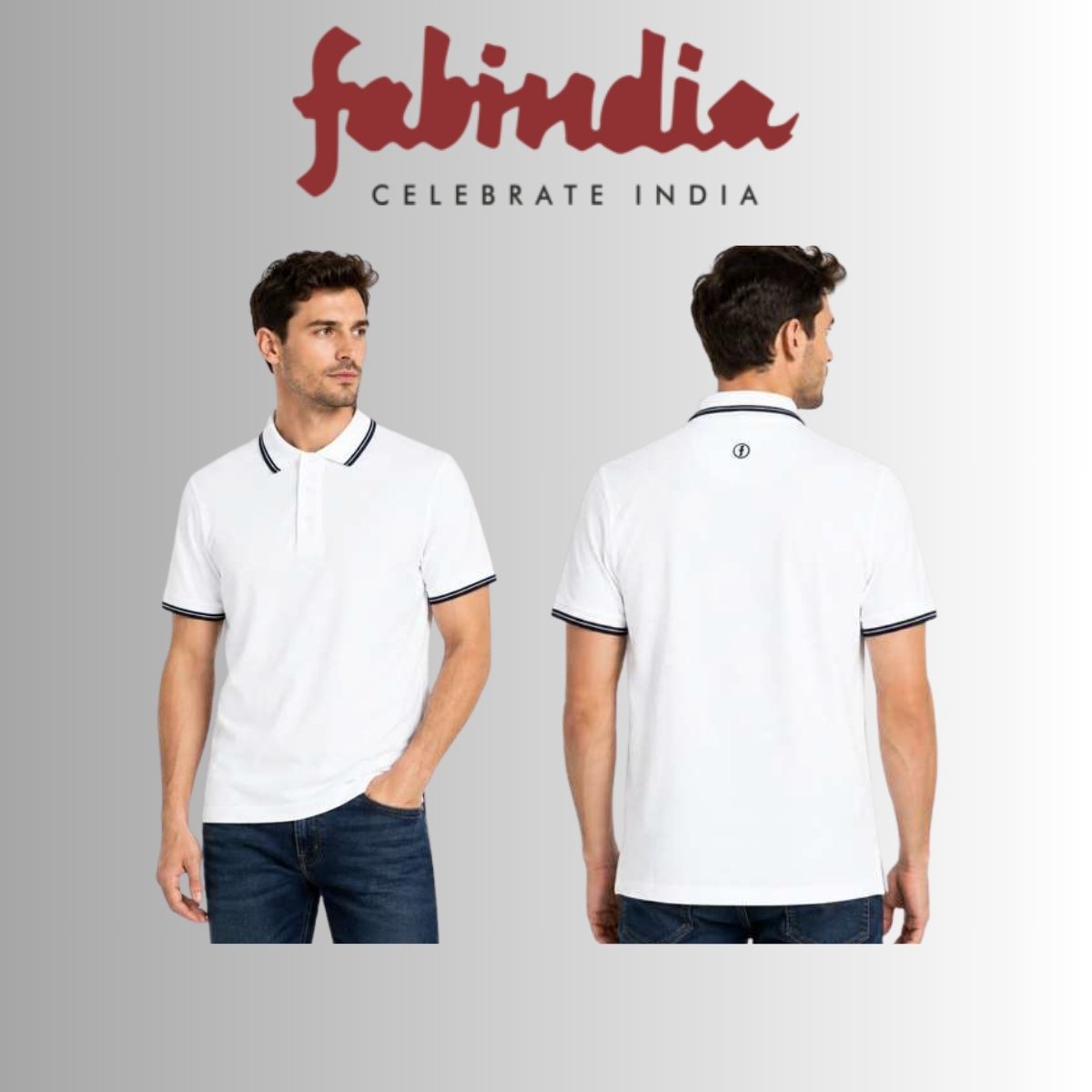 Fabindia Men's 100% Cotton Polo T-Shirt with Contrast Tipping