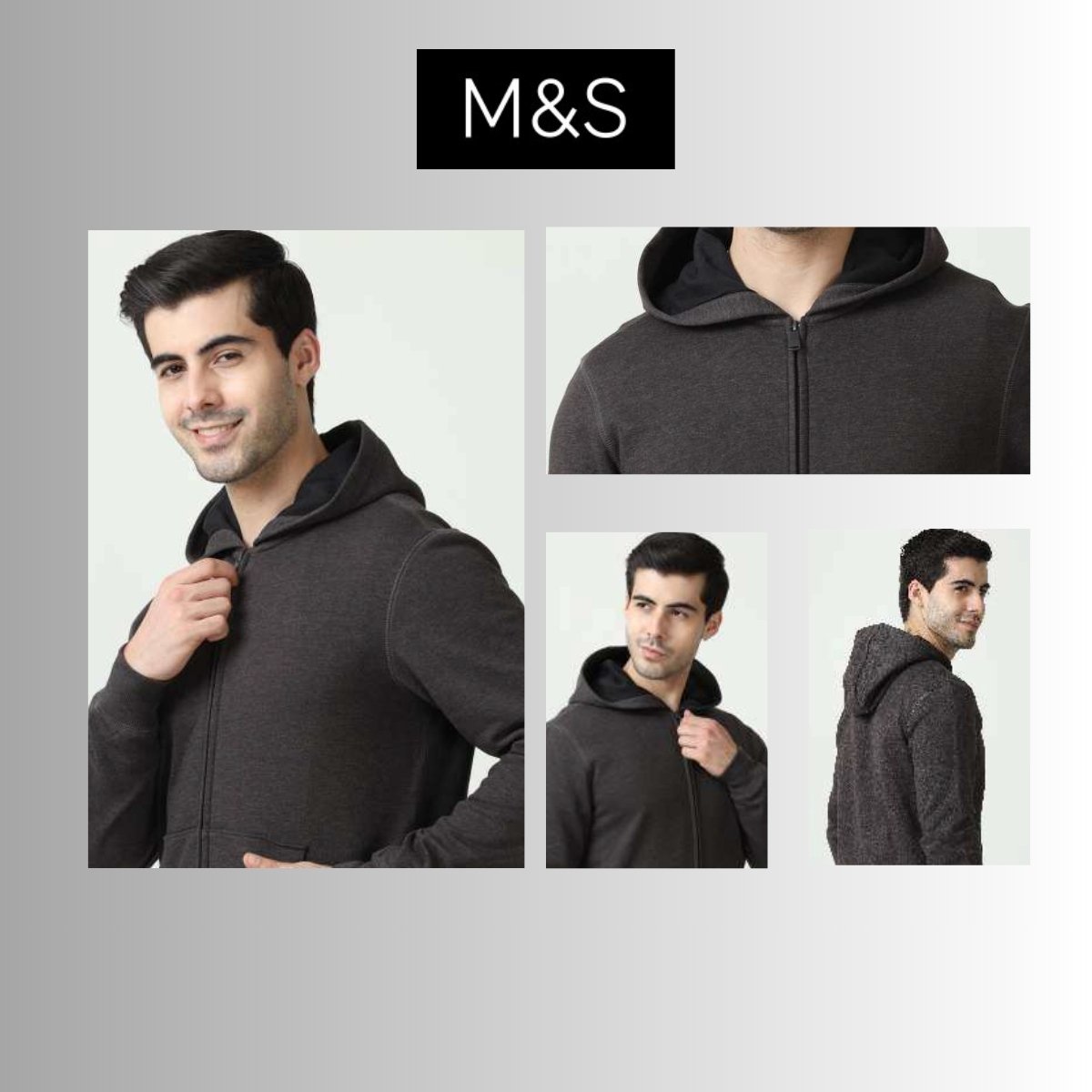 M&S Men's Rich Cotton Regular Fit Zip-Up Hoodie Jacket