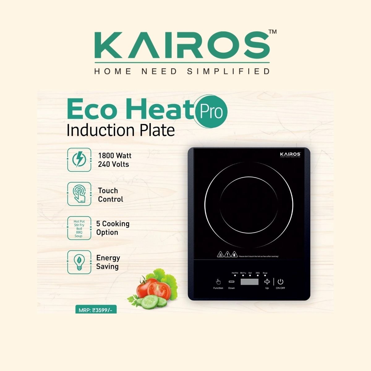 Kairos Eco Heat Pro 1800W Induction Cooktop