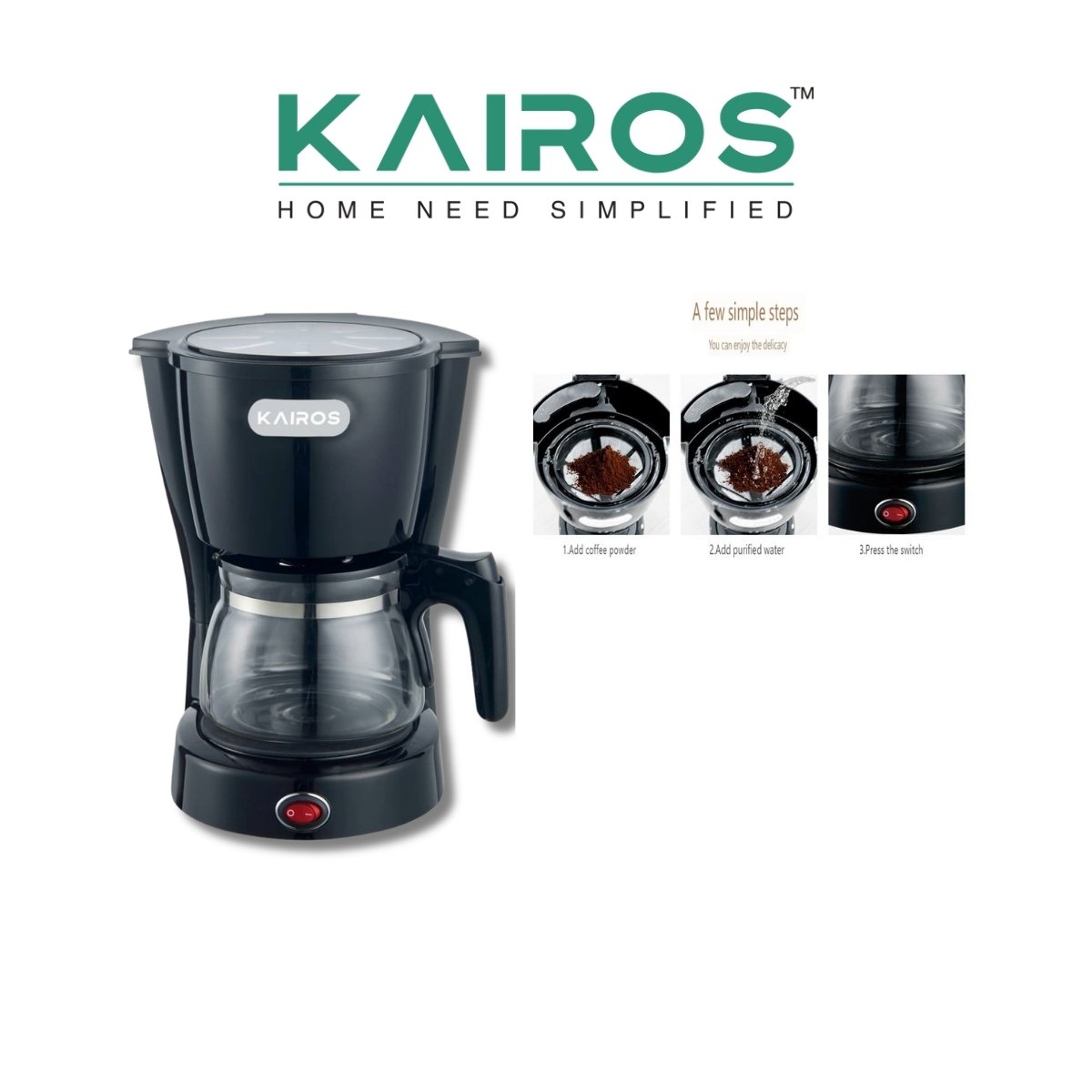 Kairos Quick Brew Drip Coffee Maker (600 ML / 6-Cup, 750W)