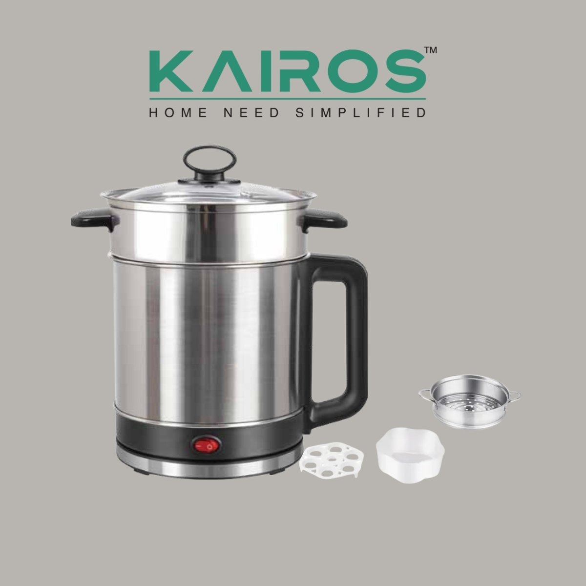 Kairos MultiServe Multi-Cook Electric Kettle with Steamer (1500 ML / 800W)