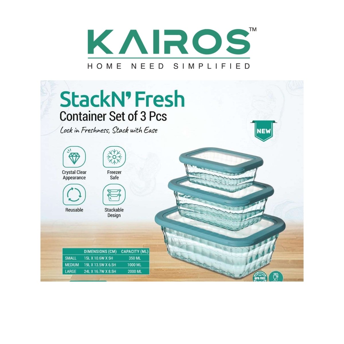 Kairos StackN' Fresh Glass Container Set of 3