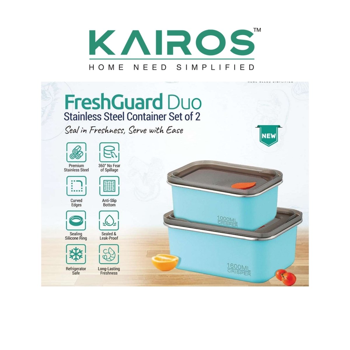 Kairos FreshGuard Duo - Stainless Steel Container Set of 2