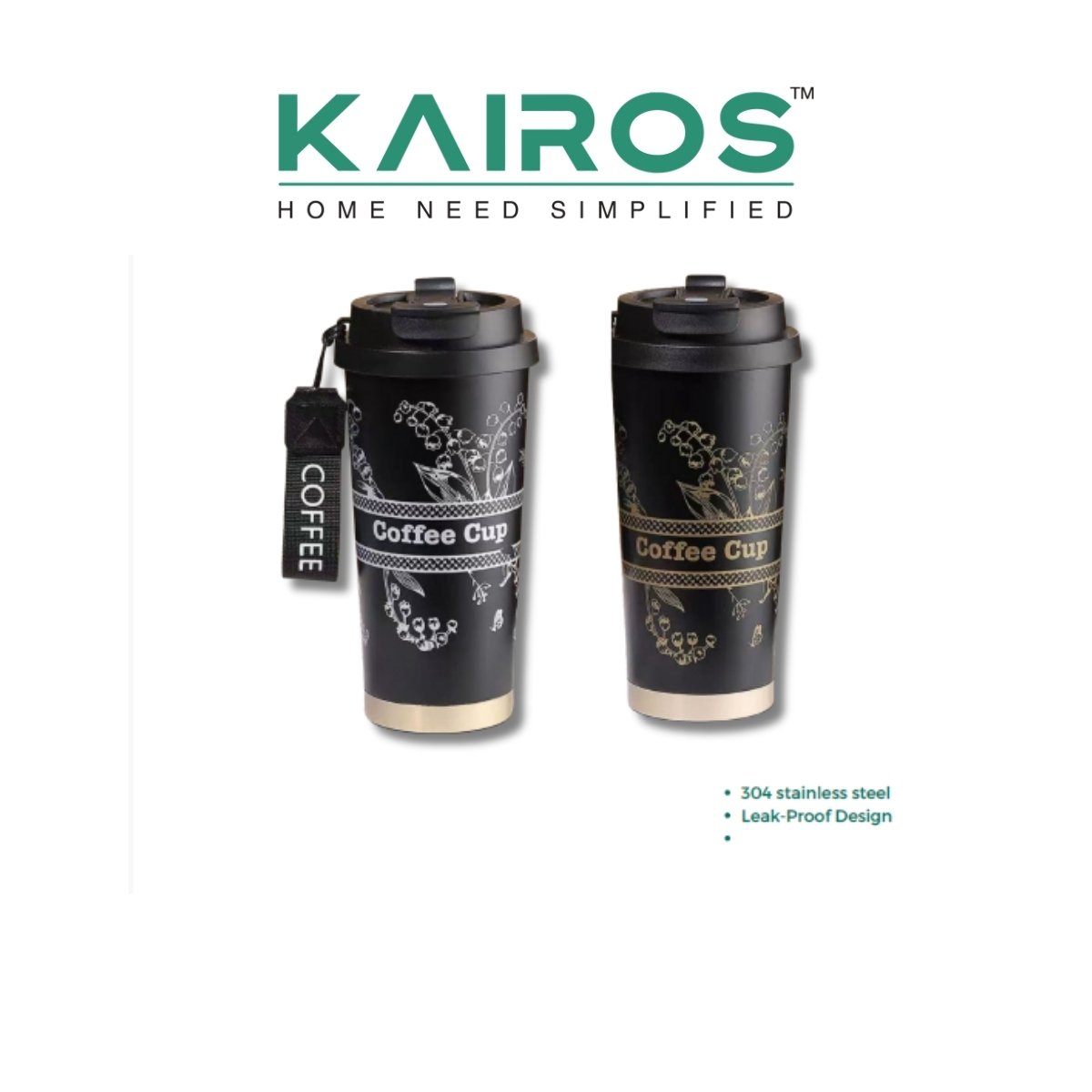 Kairos Flora Tumbler Insulated Stainless Steel Coffee Cup 500ml