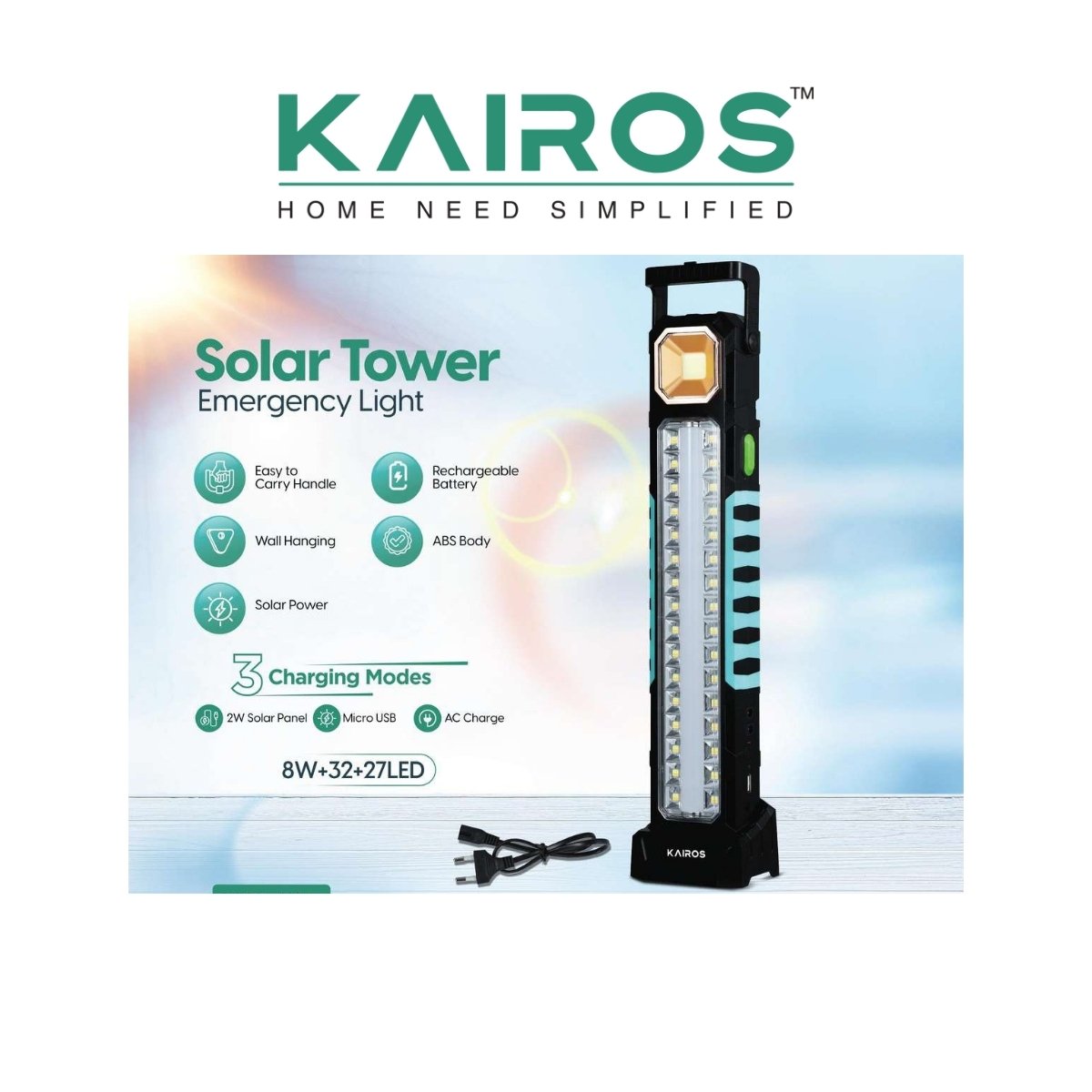 Kairos Solar Tower Rechargeable LED Emergency Light