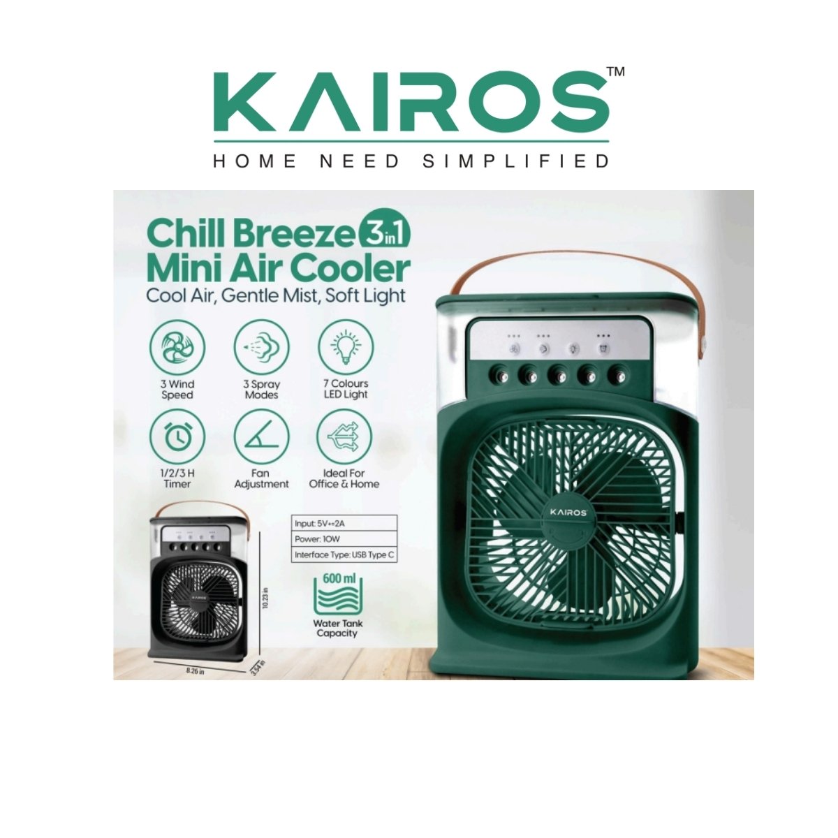 Kairos Chill Breeze 3-in-1 Mini Air Cooler