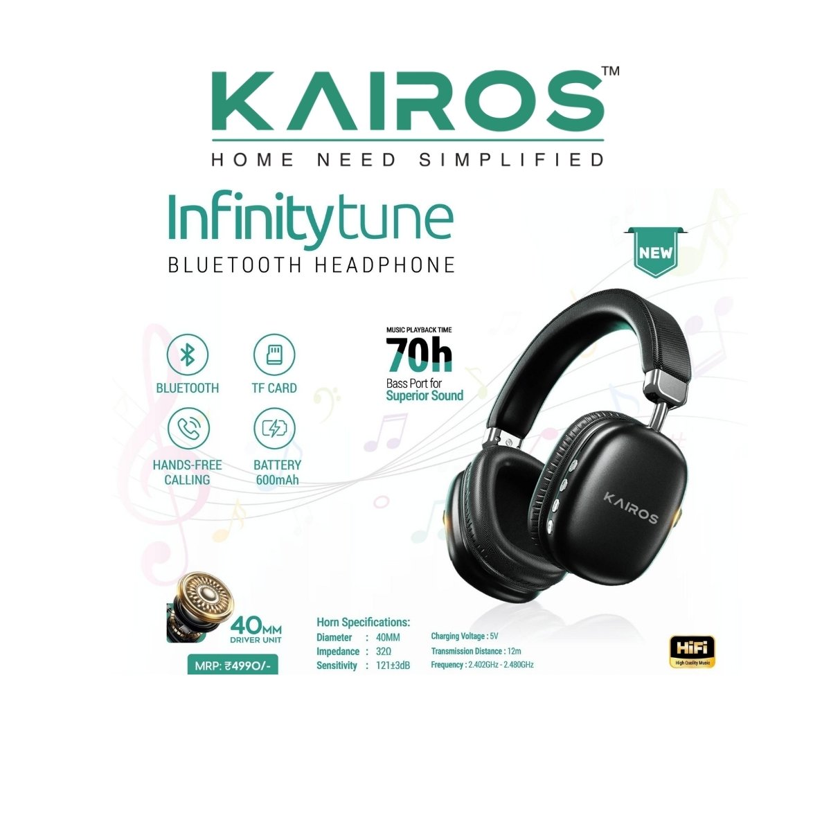 Kairos Infinitytune Bluetooth Headphone with Superior Bass
