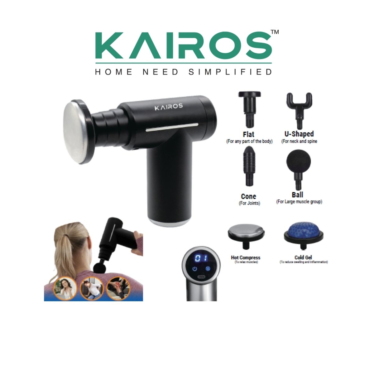 Kairos Thermarelief Mini Muscle Massage Gun with Hot & Cold Therapy