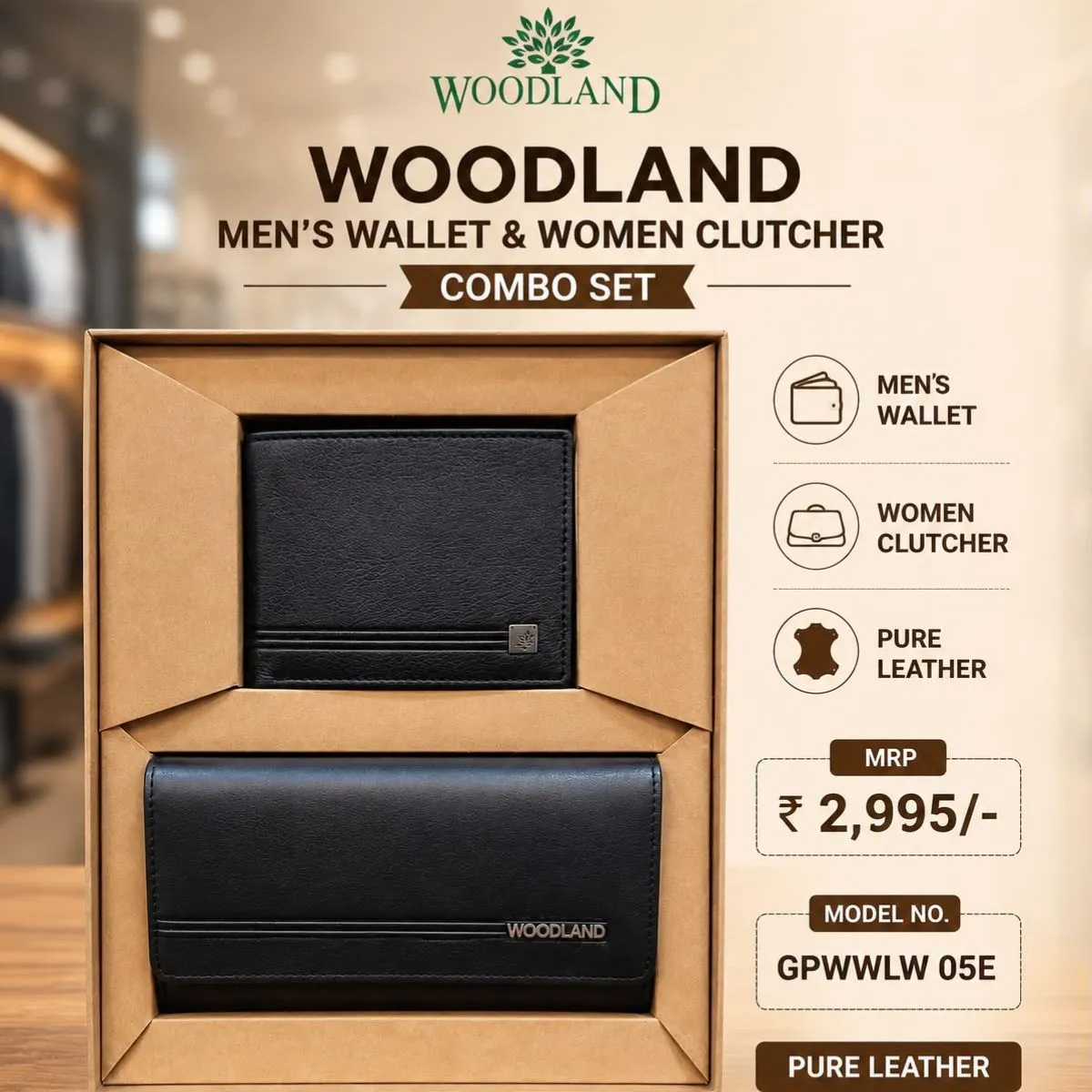 Woodland Pure Leather Wallet & Clutcher Corporate Gift Set