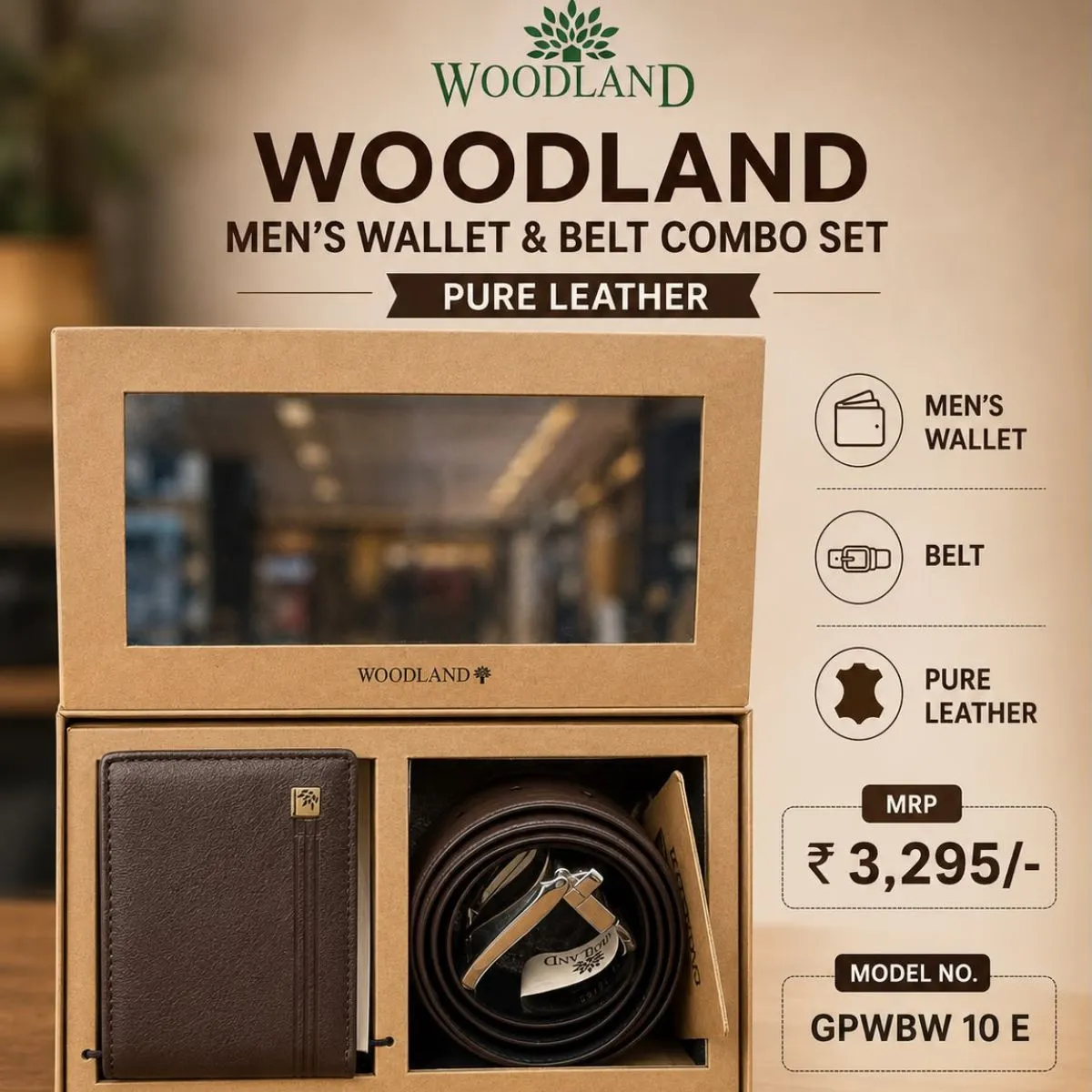 Woodland Leather Wallet & Belt Corporate Gift Set