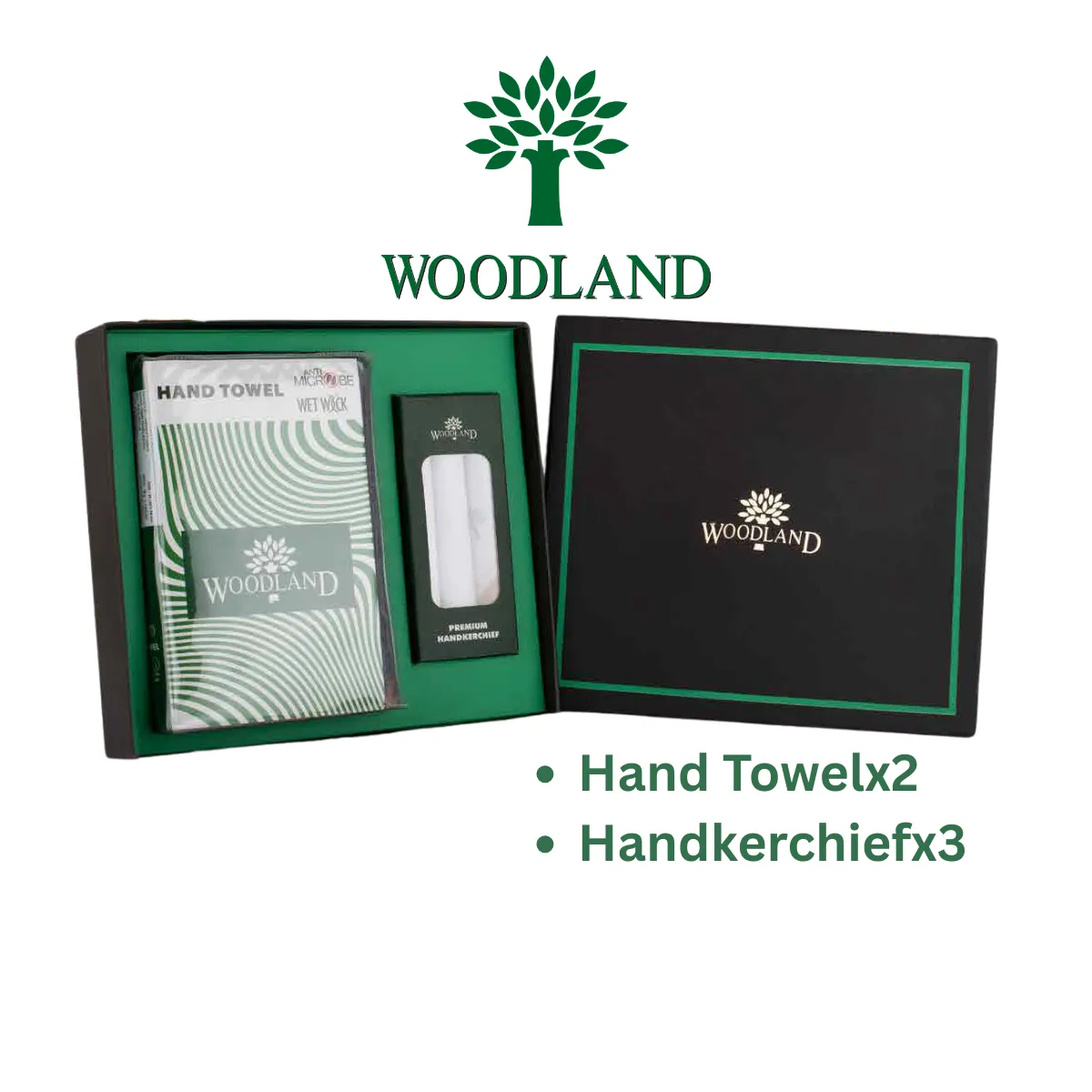 Woodland Luxury Combo Gift Set – 2 Hand Towels & 3 Handkerchiefs