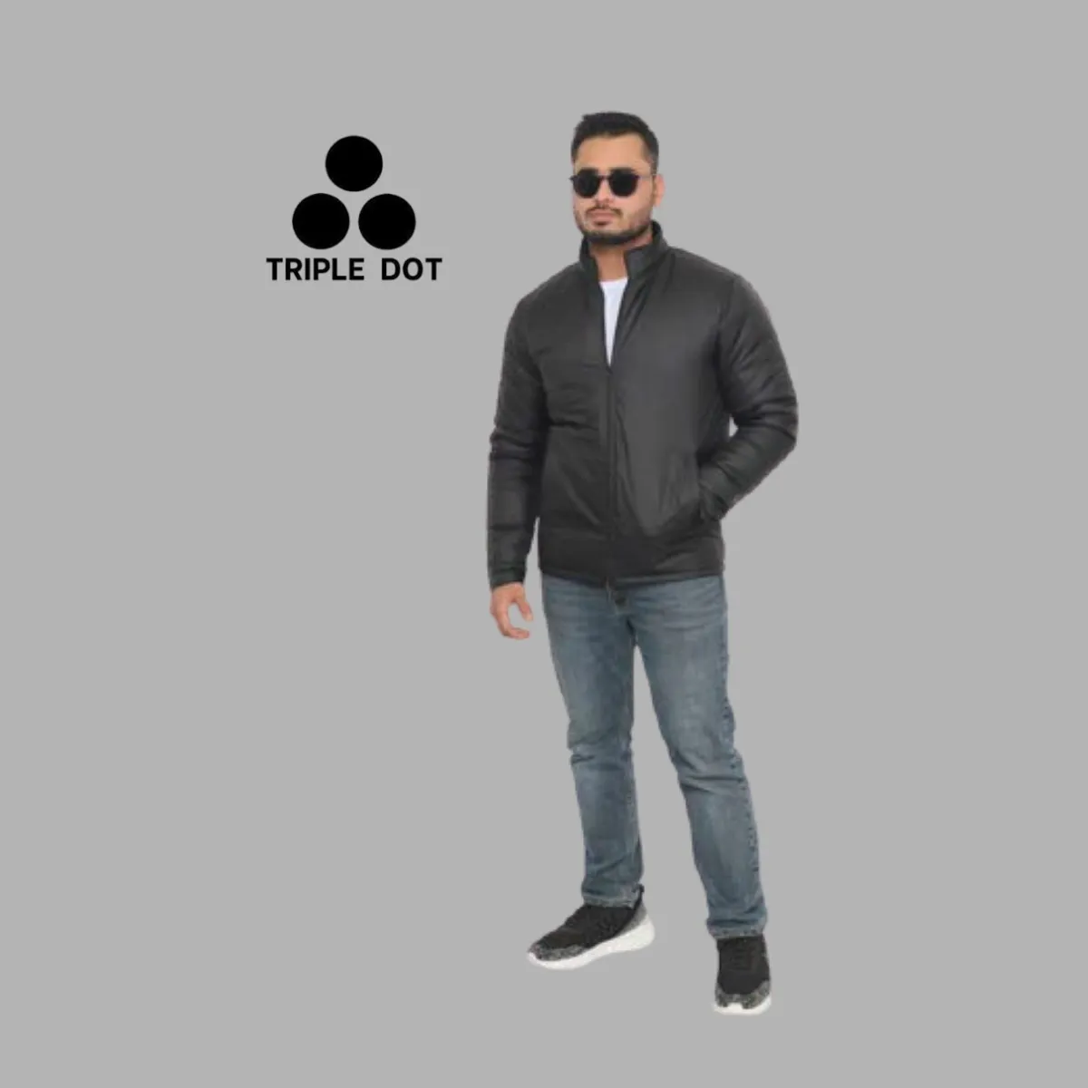 Triple Dot Men's Black Regular Fit Solid Plain Bomber Jacket