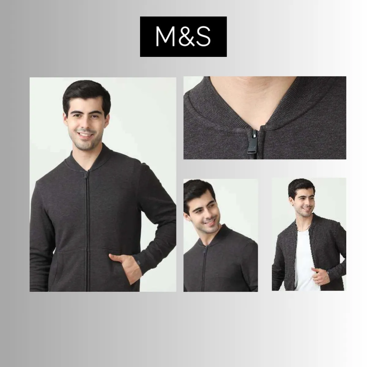 M&S Men's Rich Cotton Zip-Front Sweatshirt