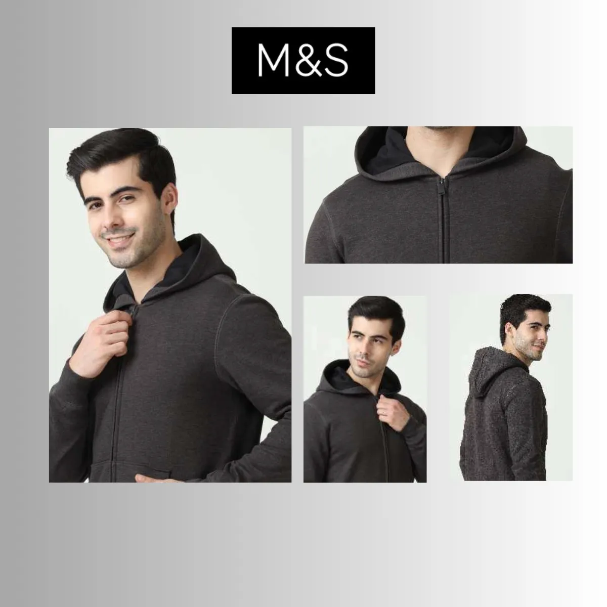 M&S Men's Rich Cotton Regular Fit Zip-Up Hoodie Jacket