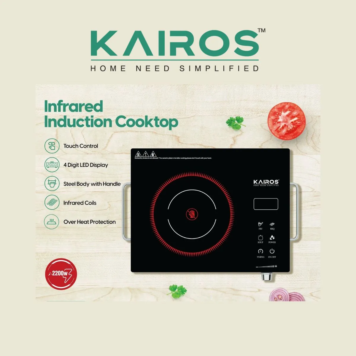 Kairos 2200W Infrared Induction Cooktop