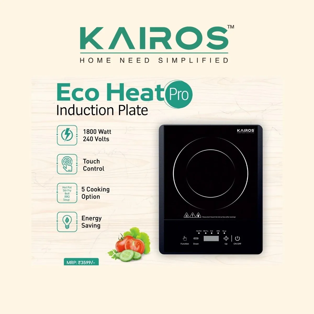 Kairos Eco Heat Pro 1800W Induction Cooktop