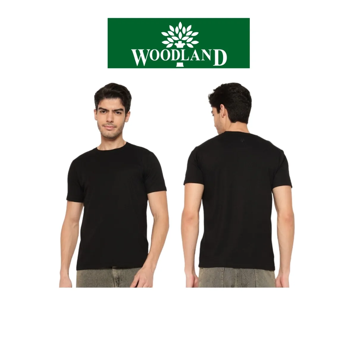 Woodland Men's Cotton Spandex Solid Regular Fit T-Shirt with Wetwick Technology