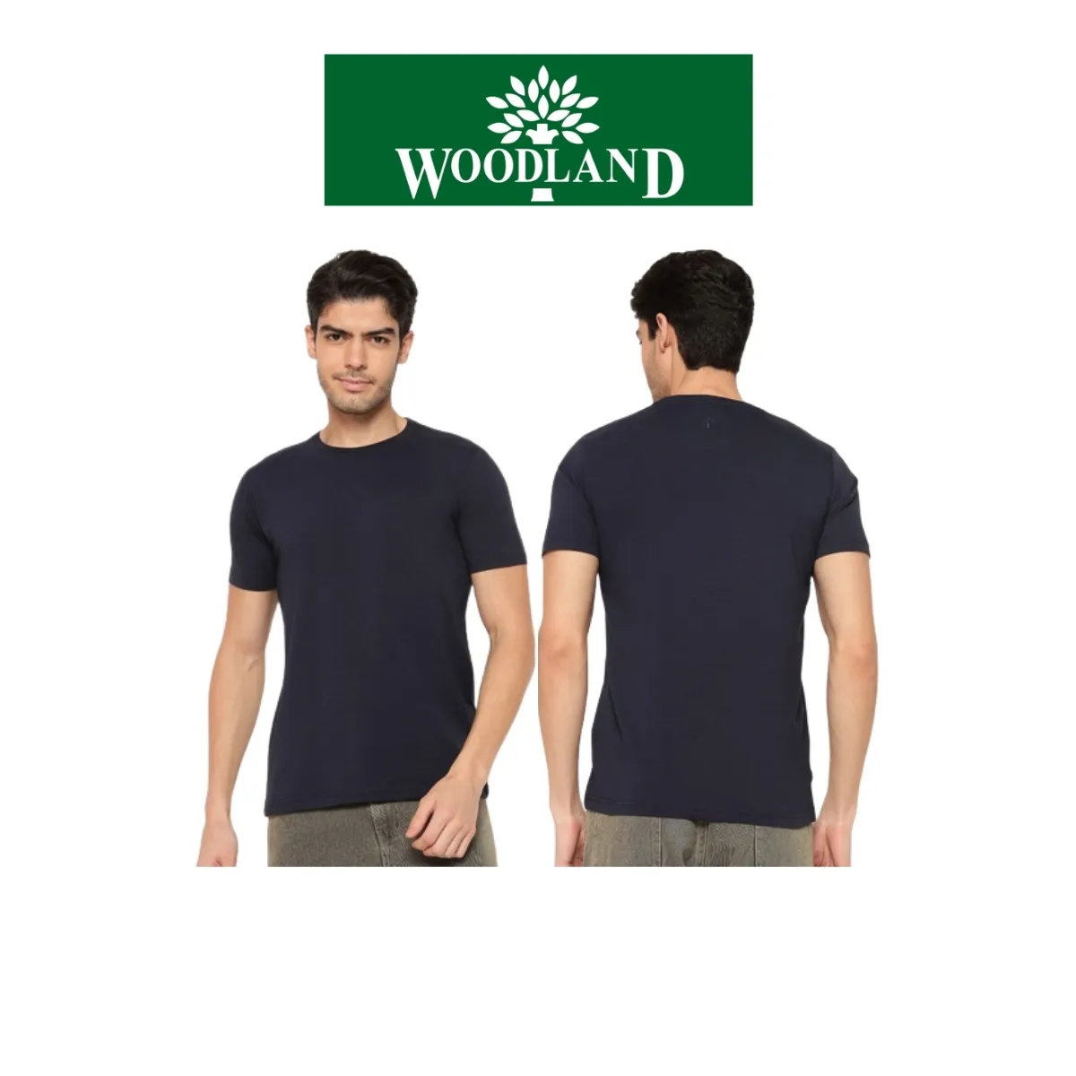Woodland Men's Cotton Spandex Solid Regular Fit T-Shirt with Wetwick Technology